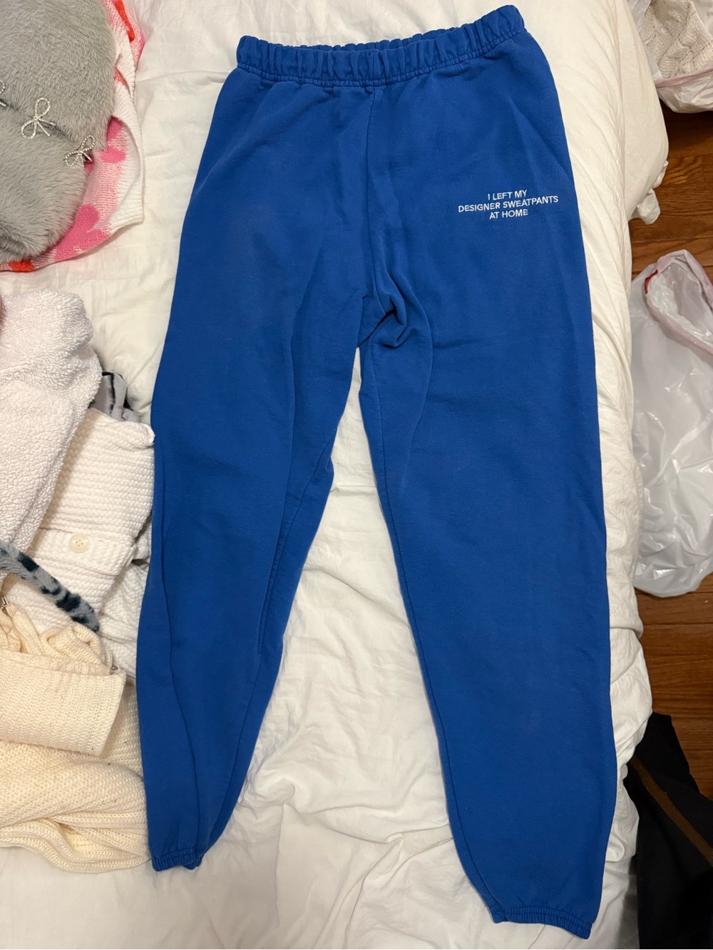 Blue Graphic Track Joggers with White Script